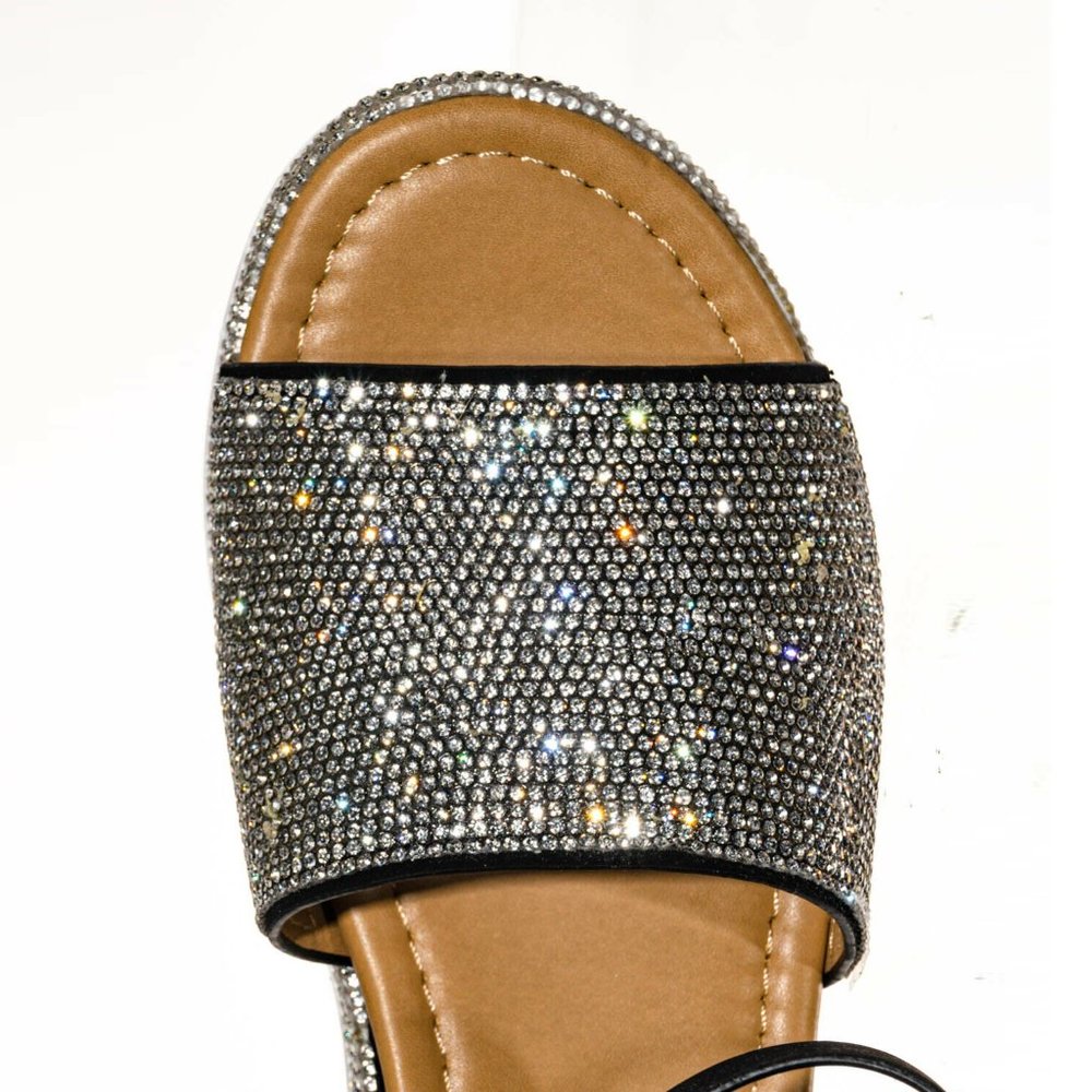 NEW Bling Silver Rhinestone Peep Toe Flat Platform Wedge Heel Sandal Ankle Strap - Picture 11 of 12